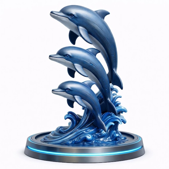 Triple Dolphin Wave Sculpture STL | Coastal Home Decor 3D Print