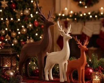 Minimalist Deer Family Figurines – Christmas Decor STL File ( Digital Download )