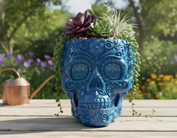 Sugar Skull Vase 3D Model | Calavera Floral Planter (STL File)