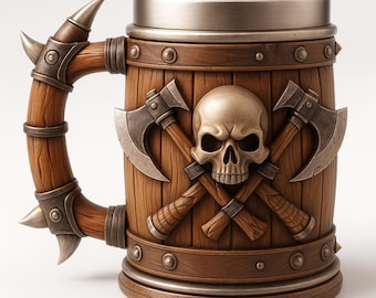 Fantasy Skull Tankard STL | Viking Style Mug Sculpture | Decorative Beer Mug Model | 3D Printable Resin Collectible