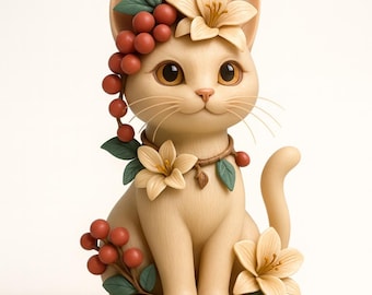 Floral Cat Figurine STL | Cute Decorative Cat with Flowers | 3D Printable Animal Sculpture | Cat Lover Gift | Resin & FDM Print