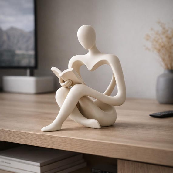 Abstract Reading Figure Sculpture STL – Modern Minimalist Book Lover Decor | 3D Printable Resin Statue Digital Download