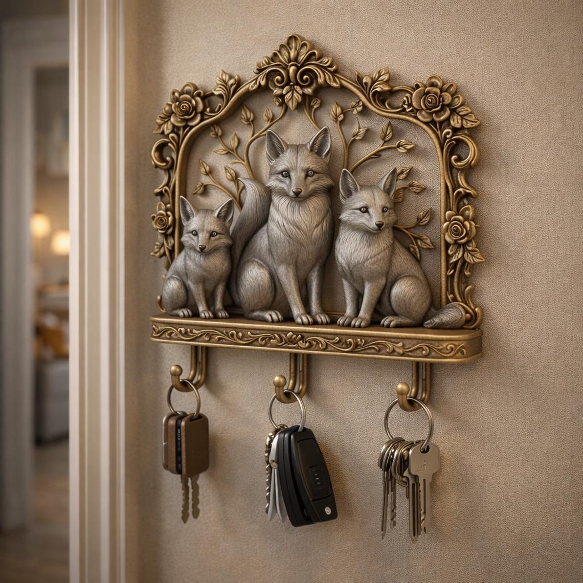 Fox Family Key Holder STL | Decorative Wall Key Rack 3D Print File ...