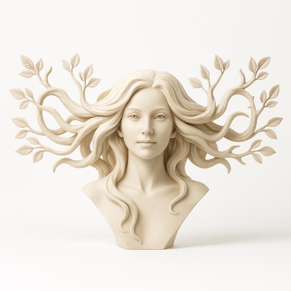 Tree Goddess Bust STL | Fantasy Woman Sculpture 3D Print Model