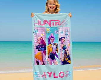 Personalized Kpop Huntrix Anime Beach Towel,Custom Name Summer Gift,Kpop Hunters Towels for Kids,Gift for Kpop Fan,Kids Birthday Gift