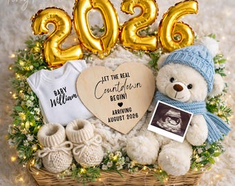 New Years Baby Announcement digital, Neutral Pregnancy Reveal, January Pregnancy Announcement 2026, New Years baby reveal, editable template