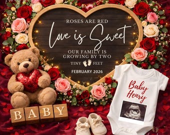 Valentines Day pregnancy Announcement digital,Editable Valentines baby Announcement, Family Growing by Two feet  pregnancy reveal templates