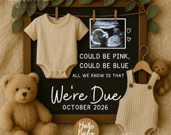 Neutral Pregnancy Announcement Template, Gender neutral Baby Reveal April 2026 , Modern Baby Announcement, Editable Canva pregnancy reveal