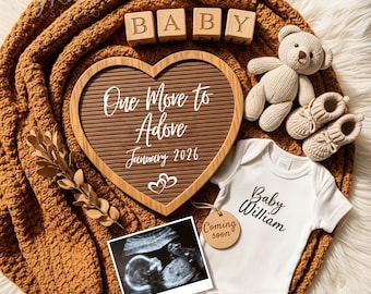 One More to Adore Pregnancy Announcement, Neutral Baby Announcement March, Editable Baby Reveal Template, boho due date Reveal 2026