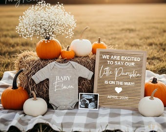 Fall Pregnancy Announcement, Little Pumpkin Baby Reveal Template, Rustic Autumn Baby Announcement, Editable Digital Gender Neutral Reveal