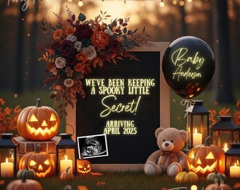 Magical Halloween Pregnancy Announcement, October Baby Announcement, Spooky Baby Reveal, Halloween Gender Neutral Baby Reveal Templates
