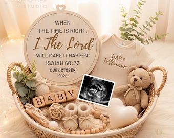 Religious Pregnancy Announcement Template, Gender Neutral Baby Reveal, Sonogram Photo, Social Media Pregnancy Reveal, October Due Date