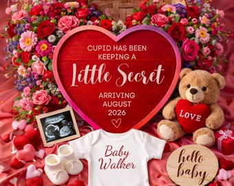 Valentine Pregnancy Announcement, Neutral Cupid Baby Reveal, Valentines Day Pregnancy Reveal, February Baby Announcement digital Template