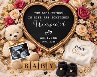 Unexpected Pregnancy Announcement digital, last Baby Reveal sign, Surprise Baby Announcement template, editable due date social media Reveal