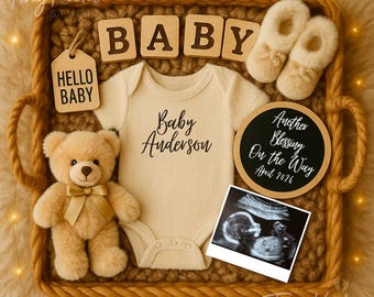 Boho Pregnancy Announcement, April Baby Announcement Digital, Editable Baby due date Reveal, Neutral gender Pregnancy Reveal Canva Template