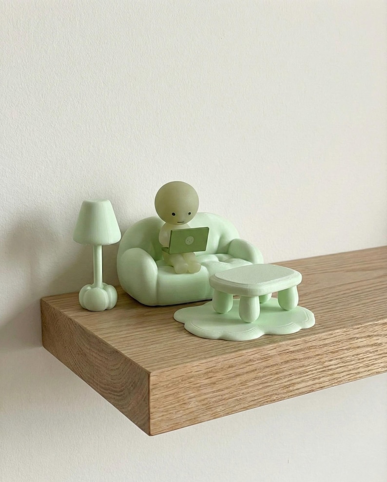 Miniture Furniture Set | Couch, Coffee Table, Lamp & Rug | Matte Colors image 2
