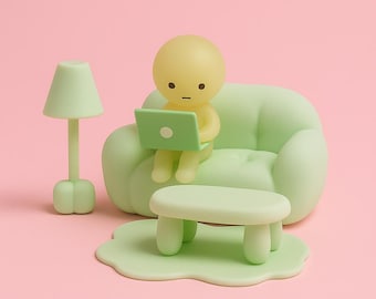 Miniture Furniture Set | Couch, Coffee Table, Lamp & Rug | Matte Colors