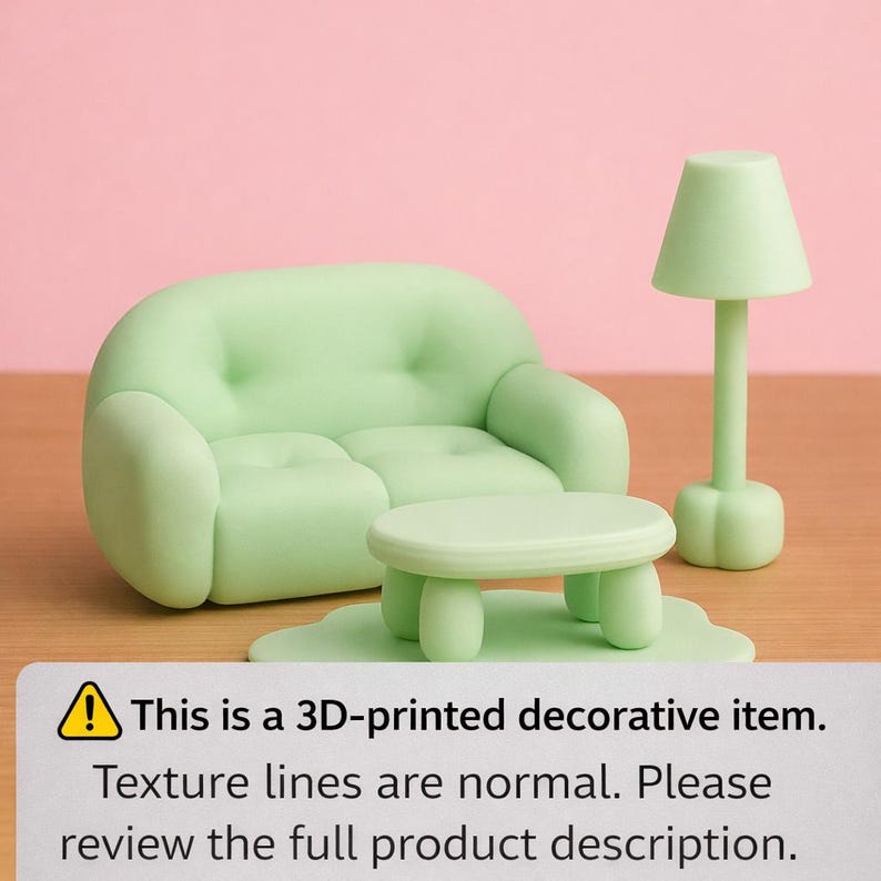 Miniture Furniture Set | Couch, Coffee Table, Lamp & Rug | Matte Colors image 13