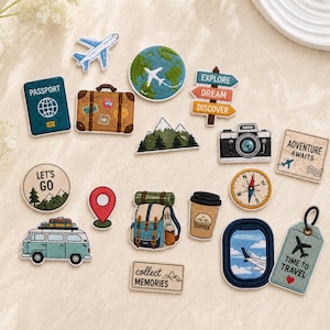 Embroidered Travel Patch, Iron On Sew On Adventure Applique (Passport, Airplane, Camper)