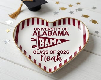 Bandeja para anillos con banderín escolar personalizado, bandeja para joyas de graduación personalizada de la Clase de 2026, regalo para estudiantes de último año de universidad, recuerdo de orgullo escolar.