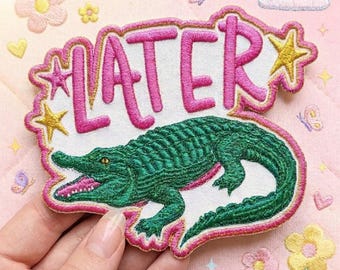 Parche bordado de cocodrilo, divertido parche termoadhesivo de cocodrilo, parches para coser o planchar en chaquetas, mochilas y sombreros, parche con linda cita de animales
