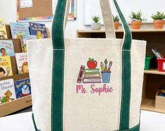 Bolso de mano personalizado para profesores bordado, bolso de mano con el nombre del profesor, bolso de lona para libros y planes de clase, regalo de agradecimiento para profesores para la vuelta al cole.