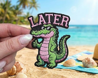 Parche bordado de cocodrilo, aplique termoadhesivo de cocodrilo con gafas de sol, parches para coser o planchar en ropa, mochilas y chaquetas.