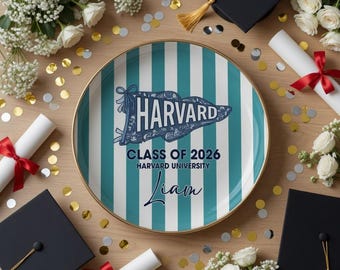 Bandeja para anillos personalizada con banderín escolar, regalo de graduación personalizado para la promoción de 2026, regalo para celebrar el orgullo universitario, bandeja a rayas para estudiantes de último año.