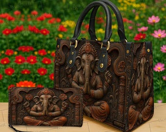Conjunto de bolso y billetera personalizados de Ganesha, monedero de elefante con nombre personalizado, regalo espiritual de yoga para mujeres conscientes y con alma bohemia.