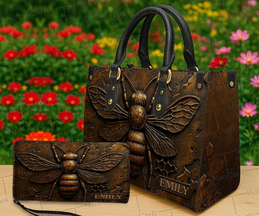 Personalized Honey Bee Handbag & Wallet, Custom Name Bee Purse With ...