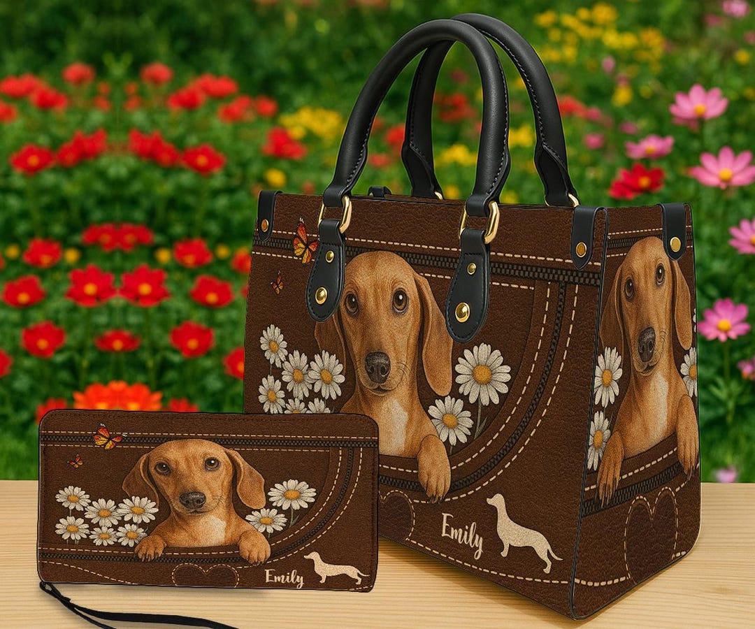 Dog Wallet Personalized Dachshund Handbag & Wallet, Custom Pet Breed Leather Purse ...