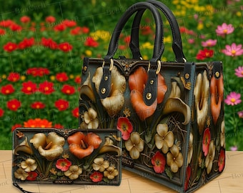 Bolso y cartera personalizados con diseño de lirio de cala, monedero floral con nombre personalizado, elegante bolso con flores de jardín, regalo inspirado en la naturaleza para mujer.