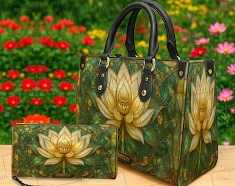 Conjunto de bolso y billetera de loto dorado personalizado, monedero con mandala y nombre personalizado, bolso de mano con geometría sagrada, regalo bohemio para amantes de la meditación y el yoga.