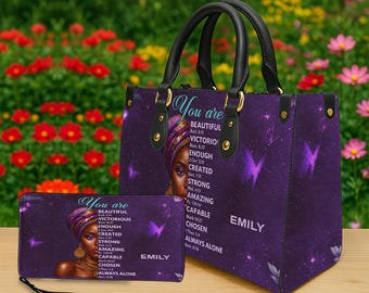 Bolso y cartera personalizados para mujer negra, monedero cristiano afrocéntrico con versículos bíblicos, bolso afroamericano con nombre personalizado, regalo de fe