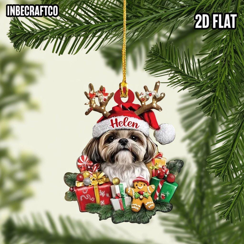 パーソナライズされたシーズーのクリスマスオーナメント、アクリル製