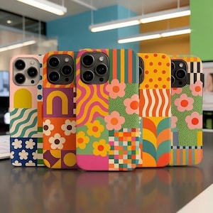 Funda para iPhone con diseño floral retro de los años 70: estilo pop art vintage