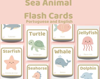 Sea Animal Flashcards – English and Portuguese | Bilingual Printable for Toddlers