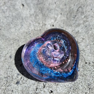 Blown Glass Cremation Heart Touchstone With Paw Print Memorial