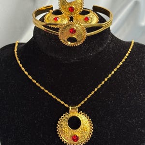 Ethiopian habesha Eritrean gold jewelry set necklace bracelet ring and earrings middle eastern style