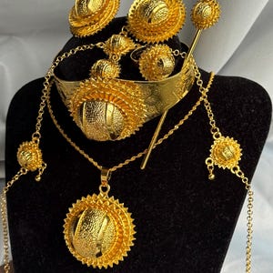 Ethiopian habesha Eritrean gold jewelry set necklace bracelet ring headpiece hair pin and earrings BEST SELLER