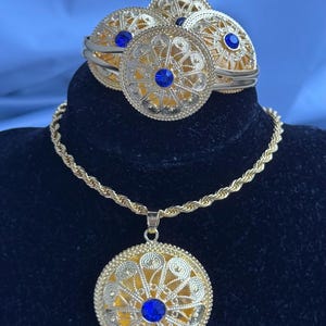 Ethiopian habesha Eritrean gold jewelry set necklace bracelet ring and earrings middle eastern style