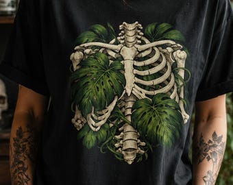 Goth Plant Mom Anatomical Monstera Ribcage Tee | Witchy Botanical Shirt