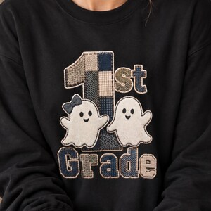 Sudadera con estampado de fantasmas lindos y estilo patchwork para primer grado / Vuelta al cole, patchwork para primer grado