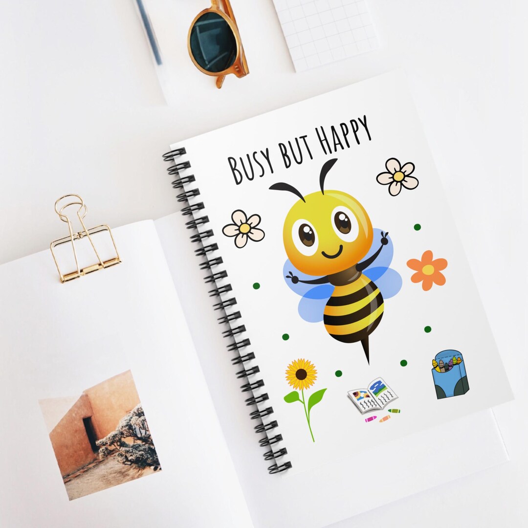 Cute Bee Spiral Notebook – Busy but Happy Journal – Aesthetic Gift for ...