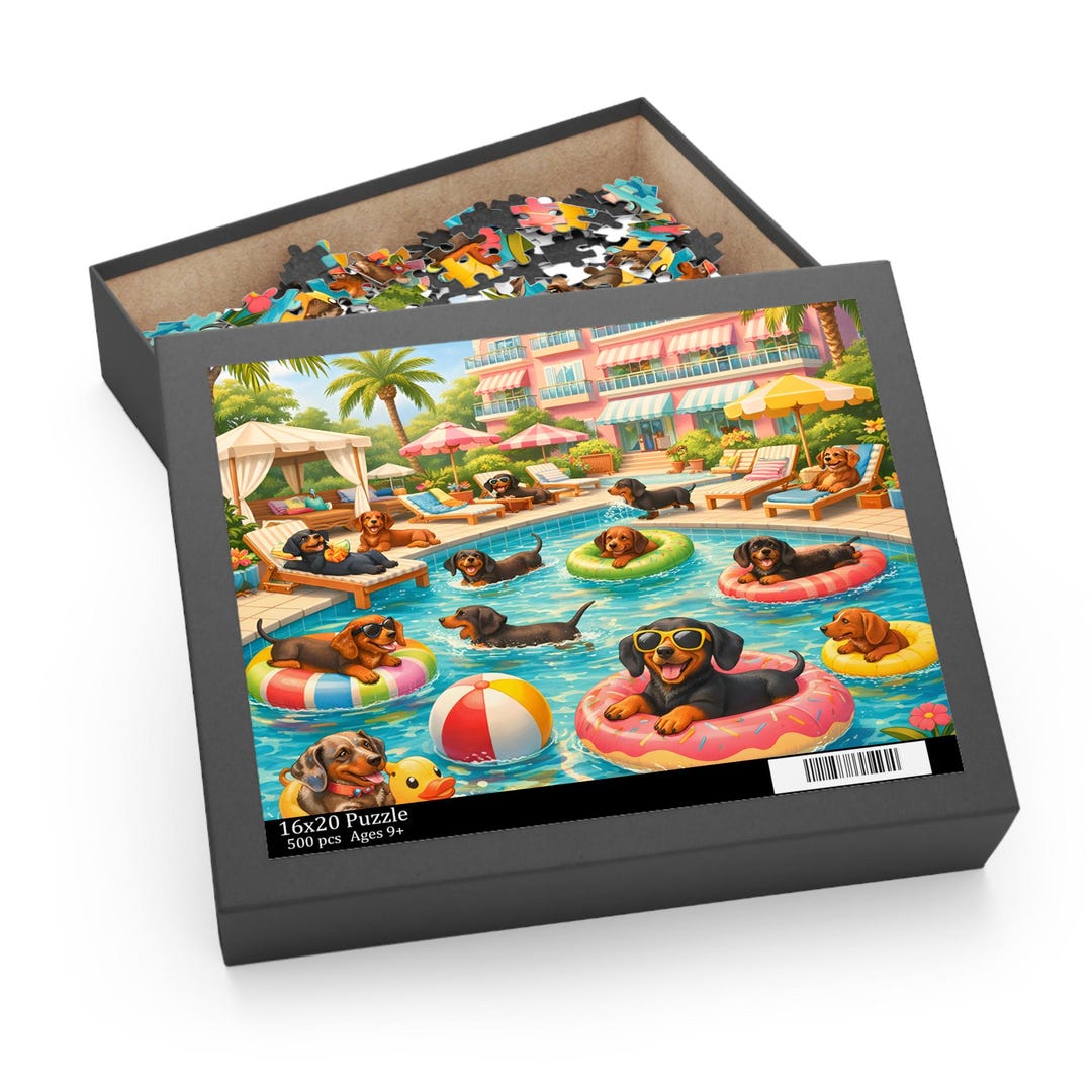 Pool Puzzle Dachshund Pool Party Puzzle 500/252/120-piece - Etsy