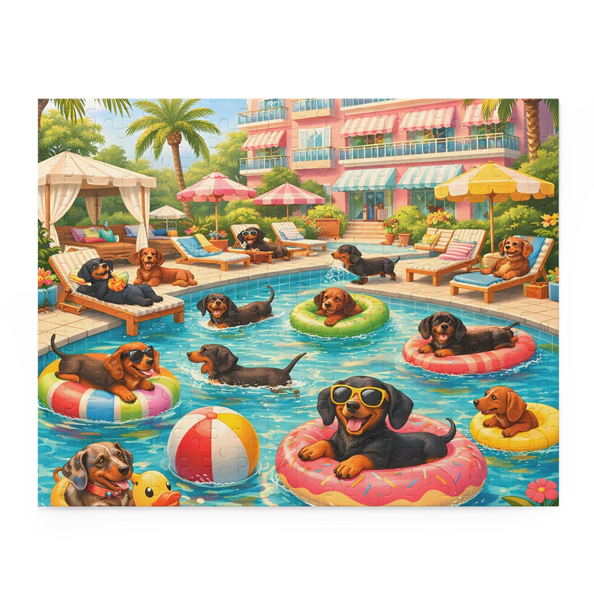 Pool Puzzle Dachshund Pool Party Puzzle 500/252/120-piece - Etsy
