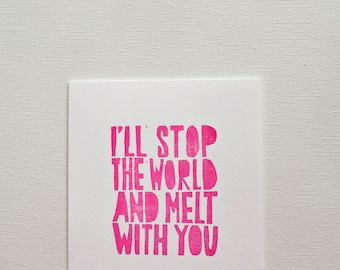 I'll stop the world and melt with you, Wedding card for bride, Boyfriend card, Anniversary card for husband, Love you card for him, Lyrics