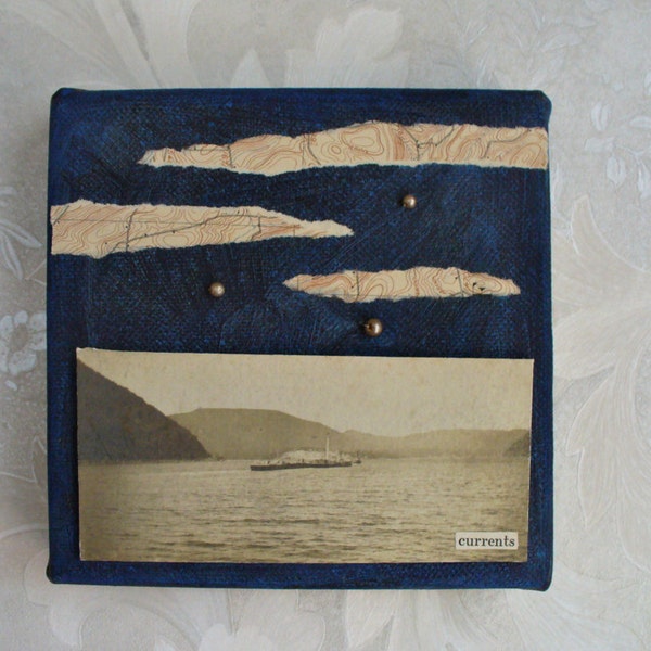 currents - mixed media painting, nautical, sea, clouds