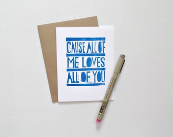 Anniversary card for husband, for him, Love cards for boyfriend, All of me loves all of you, Romantic cards, I love you card, Birthday card