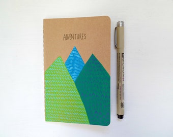 Pocket travelers notebook, Adventure journal, Travel notebook, Mountains notebook, Nature lover gift, Moleskine hand painted small notebook